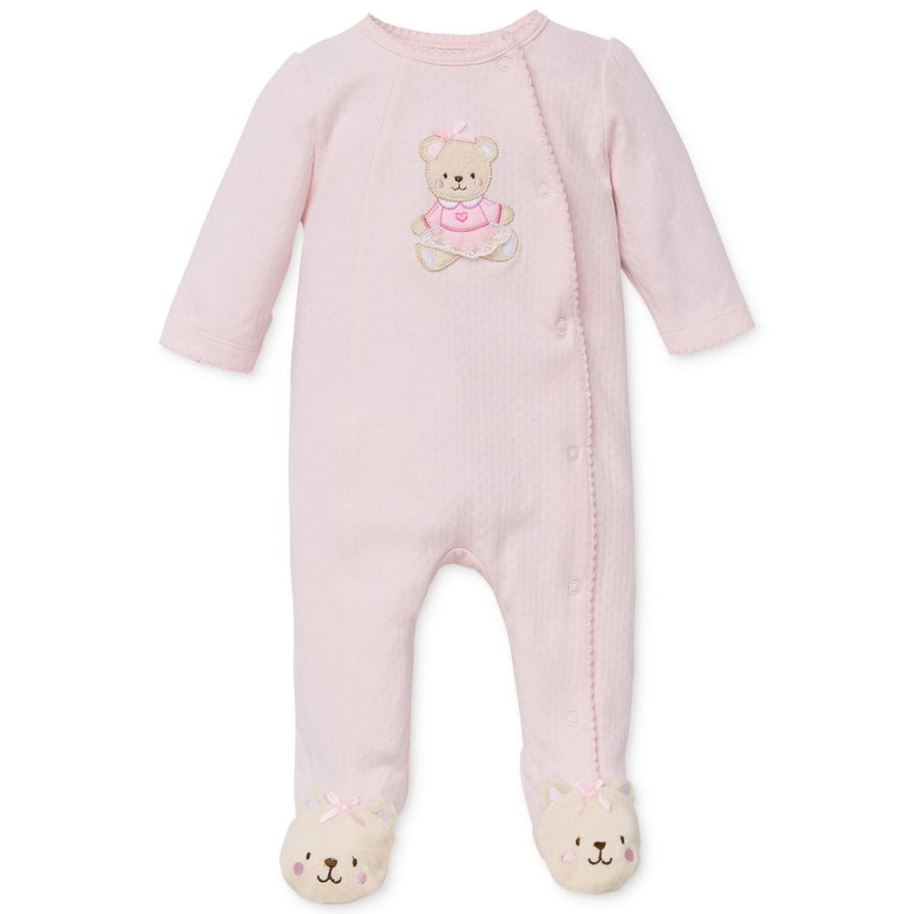 Little Me Baby Girls Sweet Bear Footed Snap Coverall