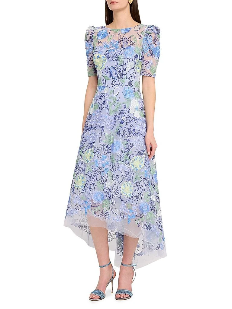 reagan floral embroidered cotton dress LONG SLEEVE V-NECK MIDI DRESS – Maggy London main image 0