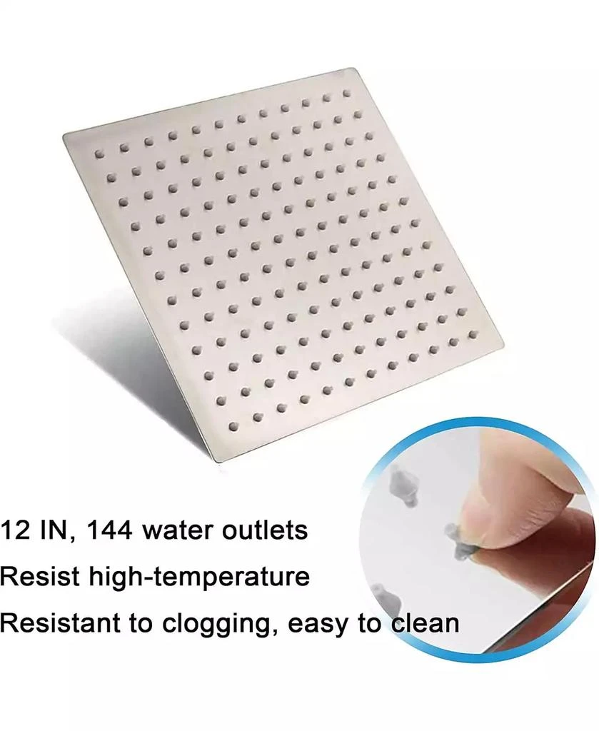 RAINSKEN 12 Inch Brushed Nickel Rain Shower Head, Square Ultra Thin 304 Stainless Steel Shower Head Full Body Coverage Waterfall Shower Head 3