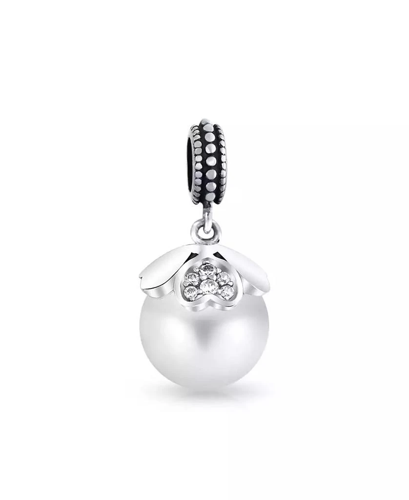 Bling Jewelry Heart Cap Pearl Dangle Charm Bead Sterling Silver European Bracelet