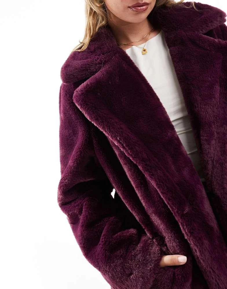 French Connection French Connection faux fur coat in oxblood 4