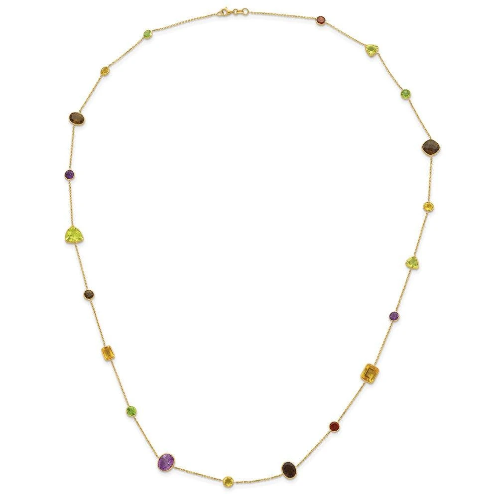 Diamond2Deal 14k Yellow Gold Polished Multi-color Gemstone Pendant Necklace 34" 4