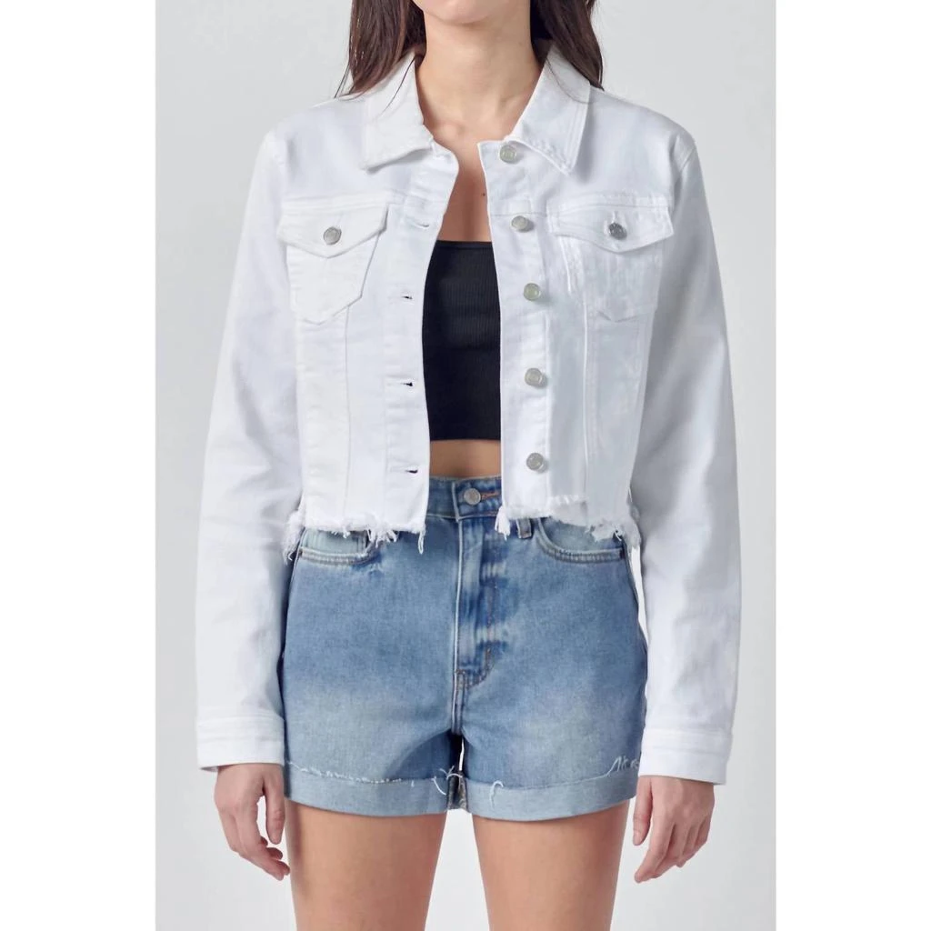 CELLO Katrina Destroyed Fitted Denim Jacket In White 1