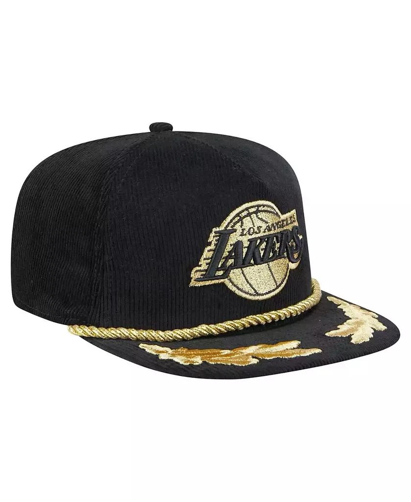 New Era Men's Black Los Angeles Lakers Corduroy Gold Leaf Golfer Snapback Hat 4