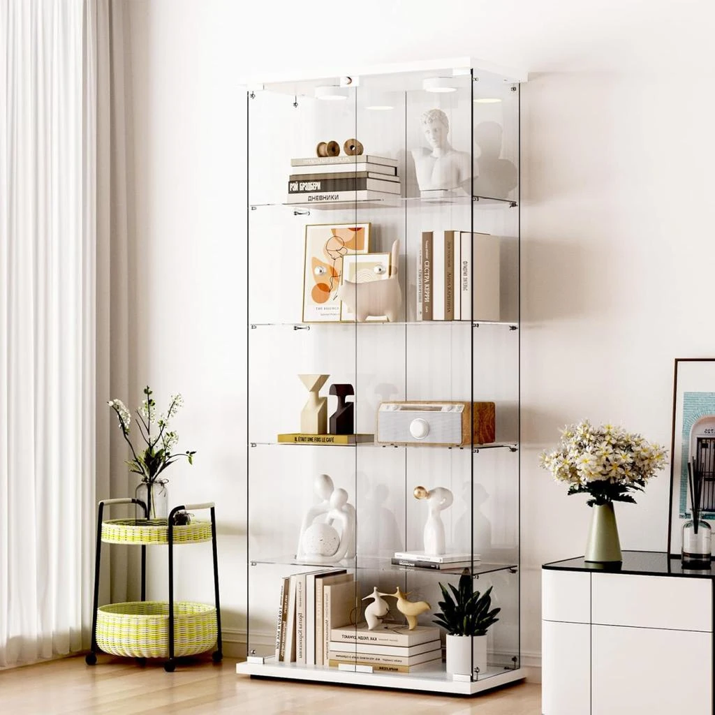 Streamdale Furniture Streamdale Glass Display Cabinet with LED Lights, Locking Door, White