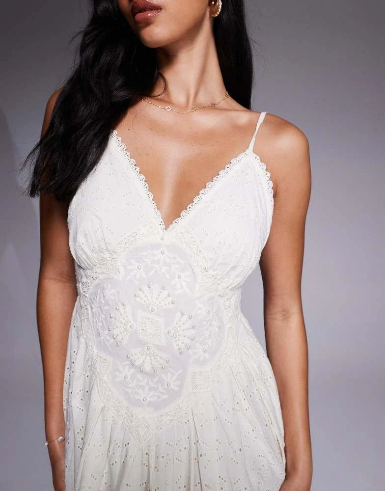 River Island River Island broderie embellished midi dress in cream 4