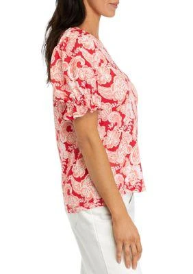 Crown & Ivy™ Ivy Womens Smocked Puff Sleeve Printed T Shirt 3