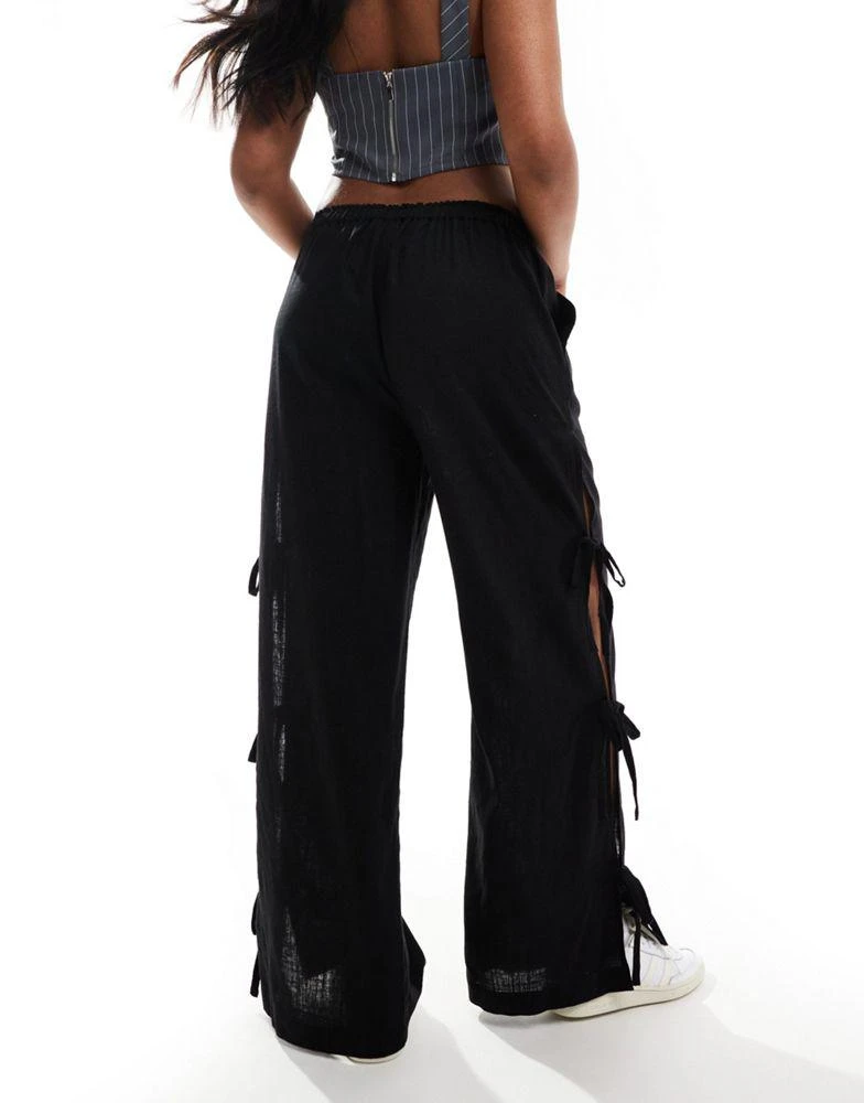 ASOS ASOS DESIGN pull on trouser with tie side with linen in black 2