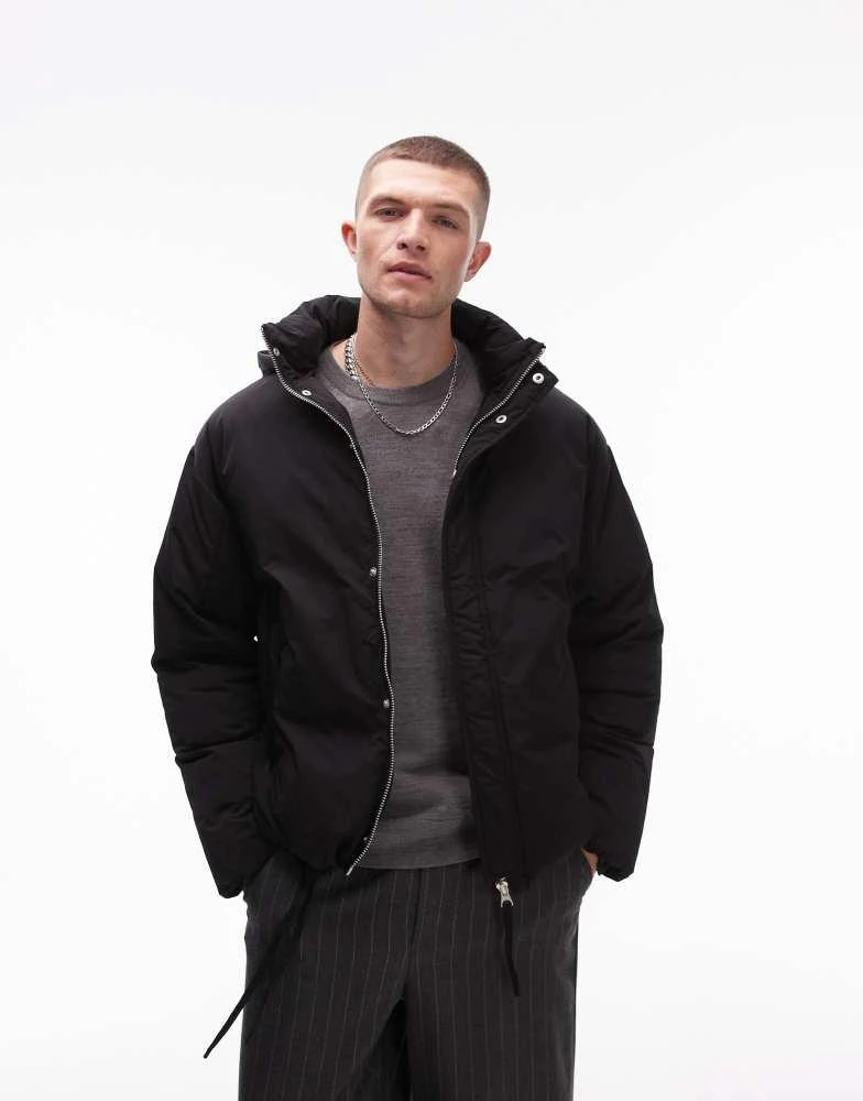 Topman Topman collared puffer jacket in black 1