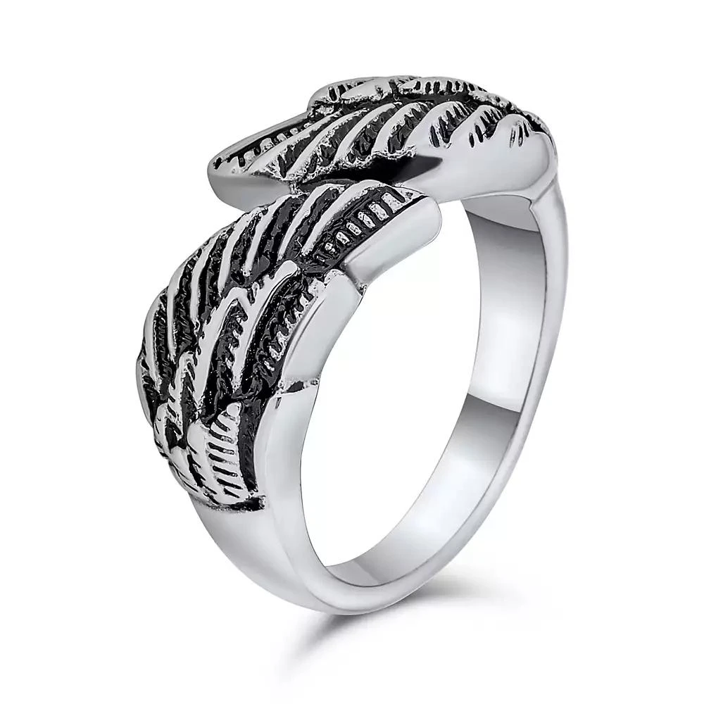 Bling Jewelry Stainless Steel Angel Wing Band Ring Biker Jewelry Oxidized 2