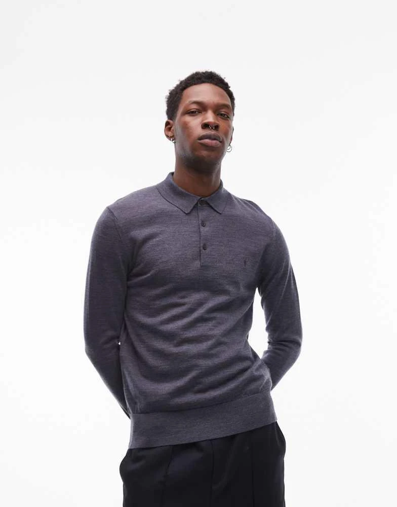 ALL SAINTS AllSaints Mode Merino long sleeve polo shirt in bLue 1