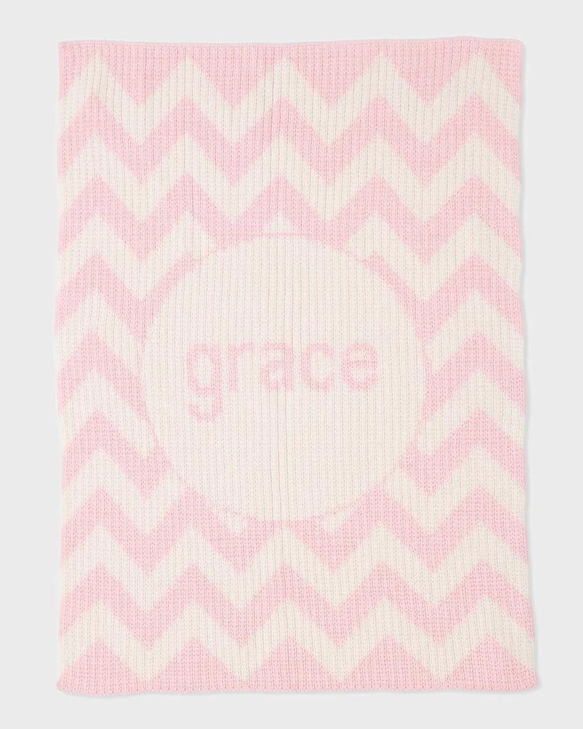 Butterscotch Blankees Personalized Ribbed Chevron-Knit Baby Blanket, Light Pink