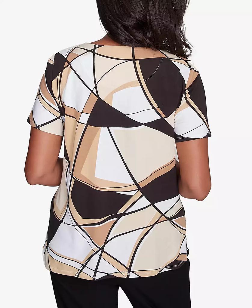 Alfred Dunner Petite  Geometric Top with Detailed Neckline