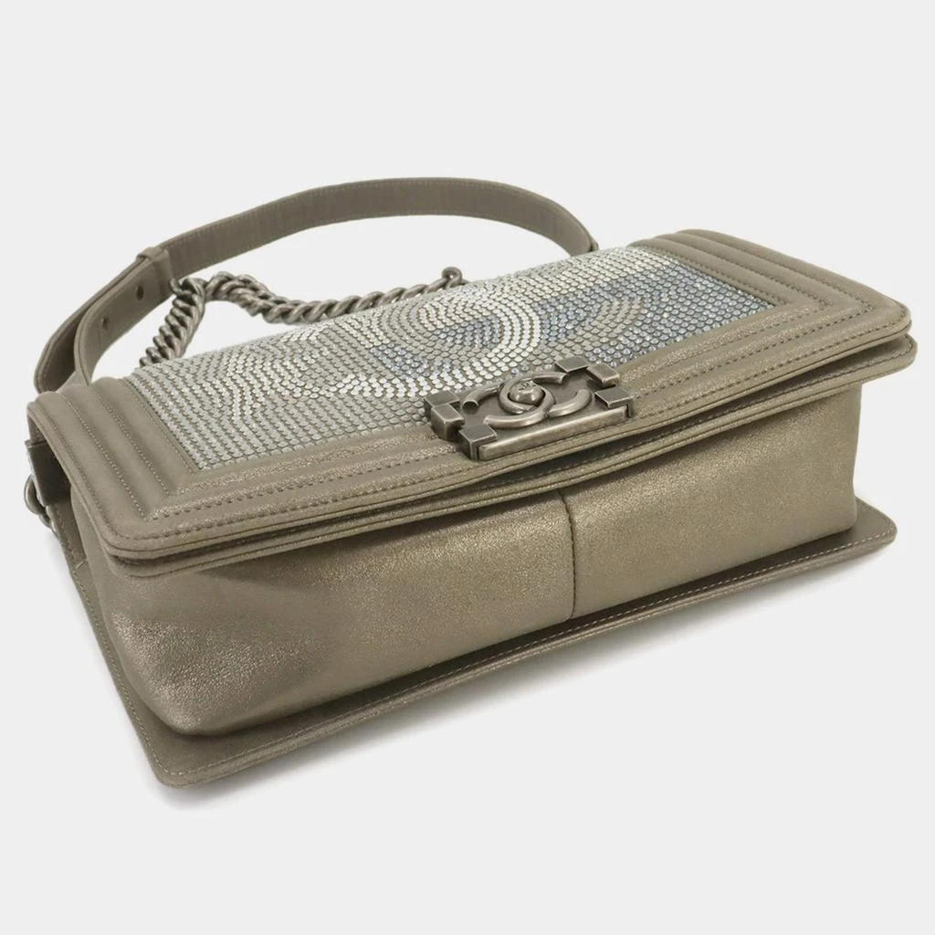 Chanel Chanel Metallic Gray Leather Rhinestone Boy Bag 6