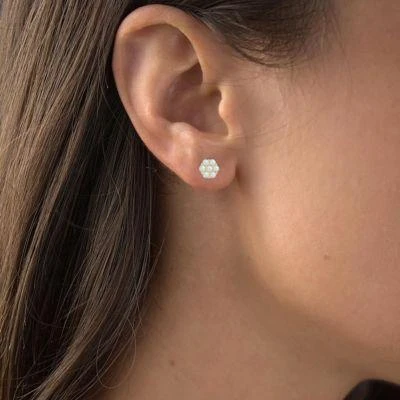 LULEA Lab Created Sterling Silver Rhodium 2.5Mm Round Created Opal Flower Screwback Earring 3