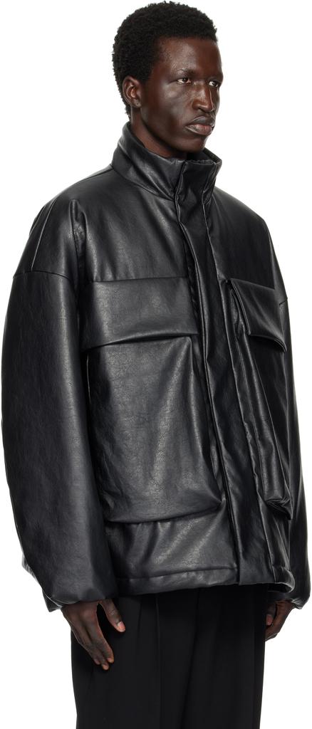n.hoolywood Black Stand Collar Faux-Leather Jacket