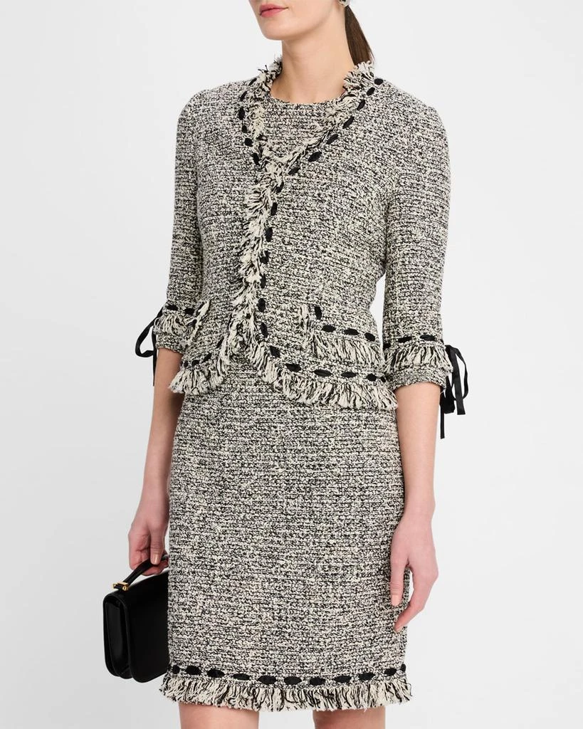 Teri Jon Ribbon-Trim Fringed Tweed Jacket 4