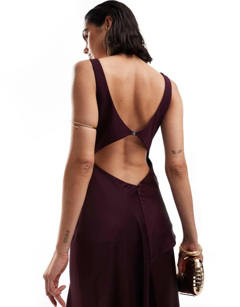 ASOS ASOS DESIGN scoop neck satin drape overlay maxi dress in burgundy 2