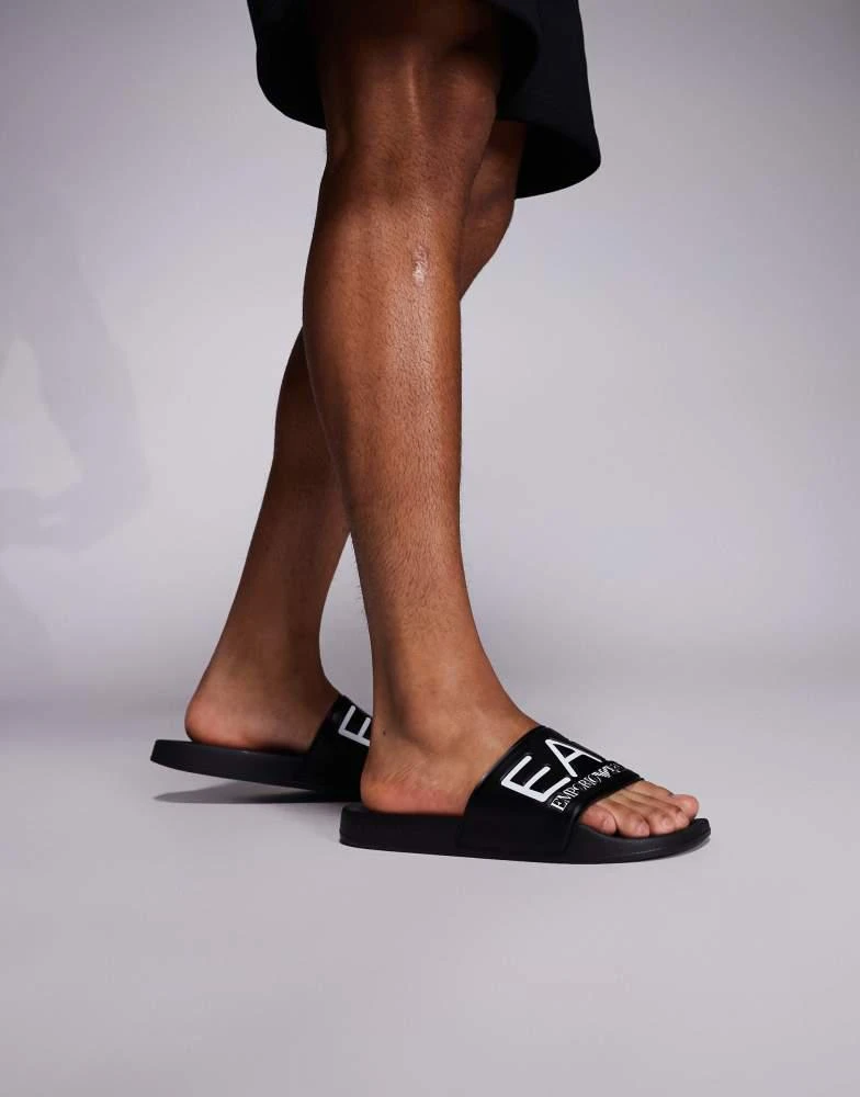 EA7 Armani EA7 logo beach slides in black 4