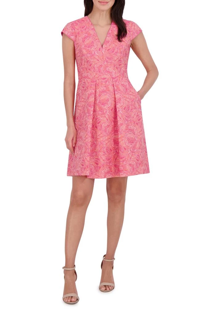 Vince Camuto Metallic Floral Jacquard Fit 
Flare Dress