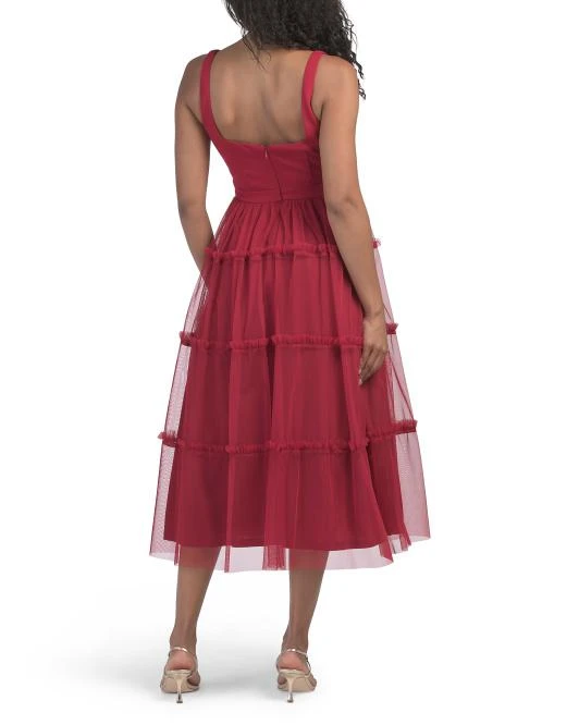 Sleeveless Tulle Tea Length Dress  On Sale Now with Up to 51% Off |  Discover Exclusive Deals & Savings at BeyondStyle  Authentic ADRIANNA BY ADRIANNA  PAPELL cocktail dresses|midi dresses|dresses|women|clothing with