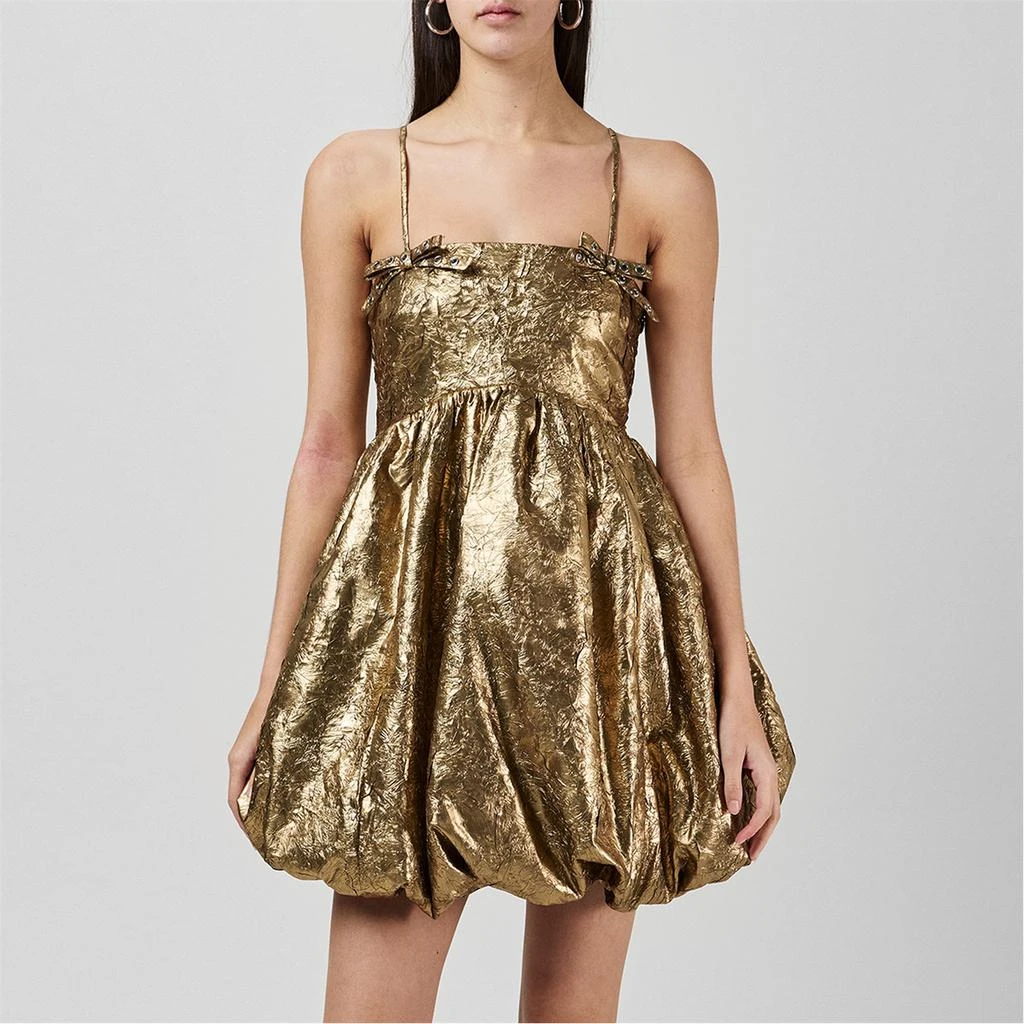 green emerald velvet dress Gold Pleated Off Shoulder Bubble Hem Strapless Sequin Mini Dress L / Gold