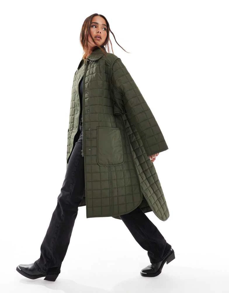 French Connection French Connection quilted longline jacket in khaki 1