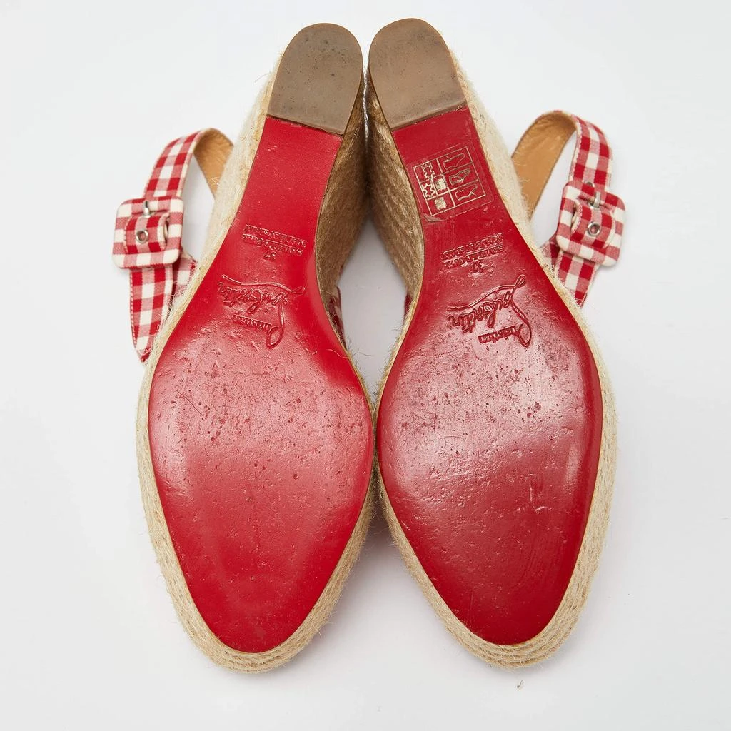 Christian Louboutin Christian Louboutin Red/White Gingham Fabric Menorca Espadrille Wedge Pumps Size 37 6