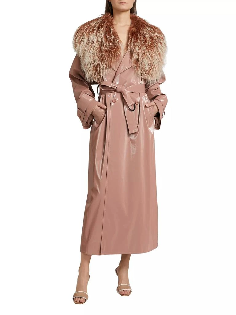 LAPOINTE Vinyl & Shearling Collar Double-Breasted Trench Coat 3
