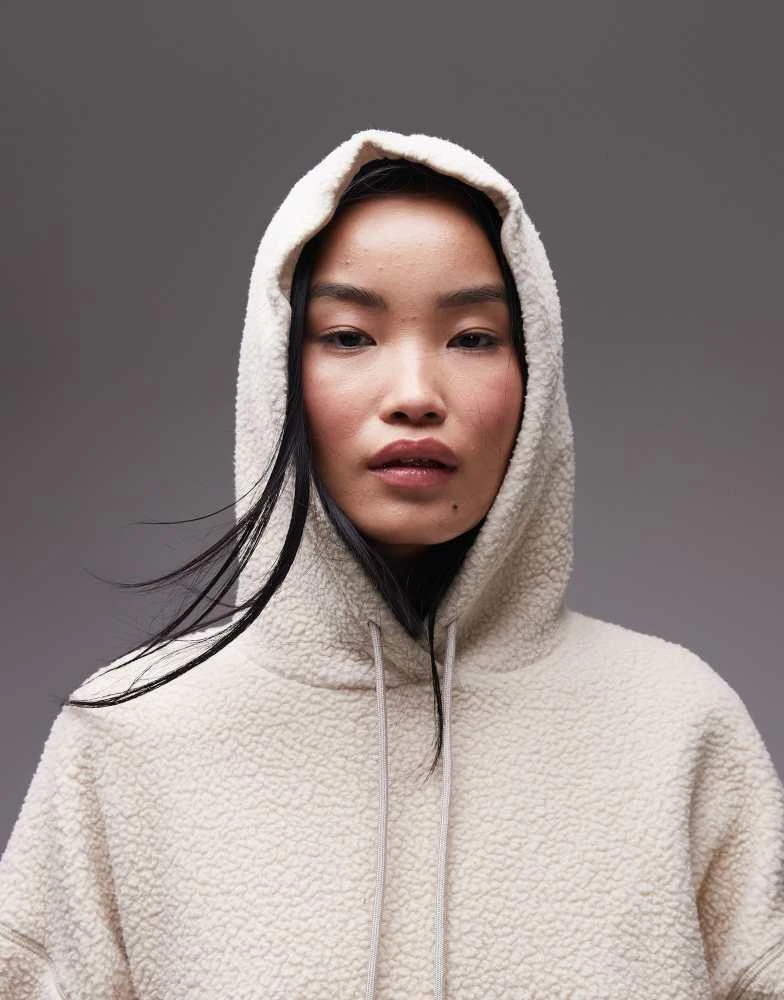 Topshop Topshop oversized borg hoodie in stone 2