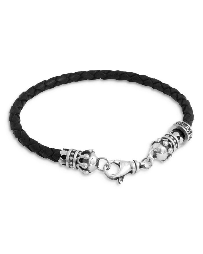 King Baby Small Leather Braided Sterling Silver Crown Bracelet