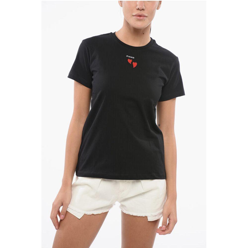 PINKO Cotton Crew-neck TRAPANI T-shirt with ContrastingHearts