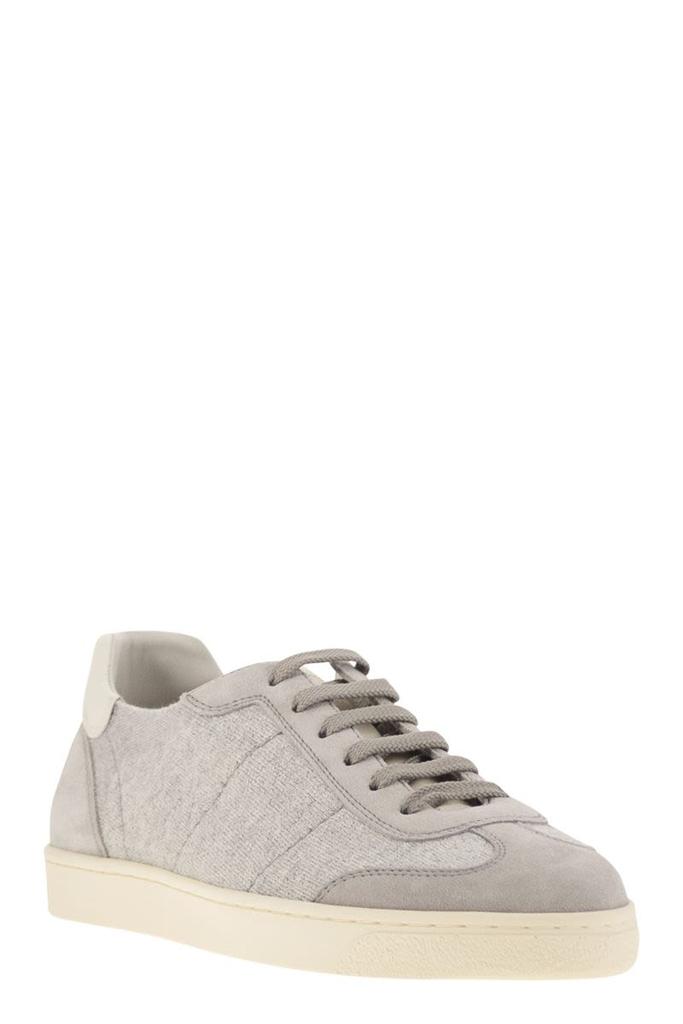 Brunello Cucinelli COTTON KNIT, WASHED SUEDE AND SOFT CALFSKIN TRAINERS