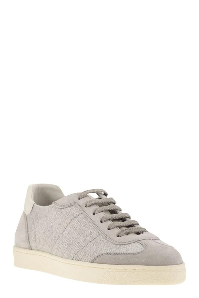 BRUNELLO CUCINELLI COTTON KNIT, WASHED SUEDE AND SOFT CALFSKIN TRAINERS 2