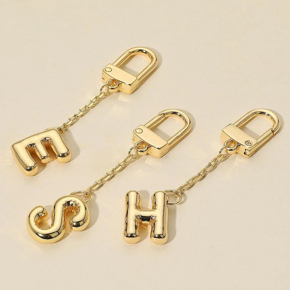 FASHNZFAB 16PCS - Gold Dipped Hypoallergenic Monogram Initial Keychain Bag Charm 3