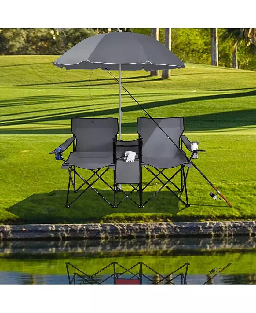 KUYOTQ Portable Folding Picnic Double Chair With Umbrella 7