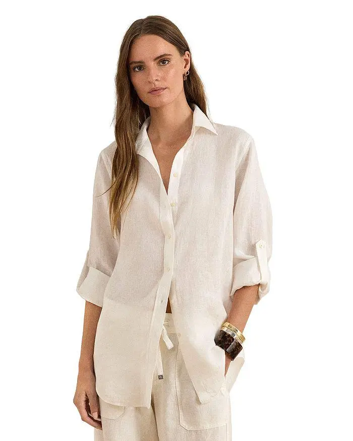 Ralph Lauren Linen Long Sleeve Collared Button Down Shirt, Regular & Petite