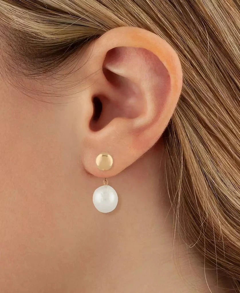 Macy
s White Baroque Pearl (12mm) Flat Ball Drop Earrings in 14k Yellow Gold 2