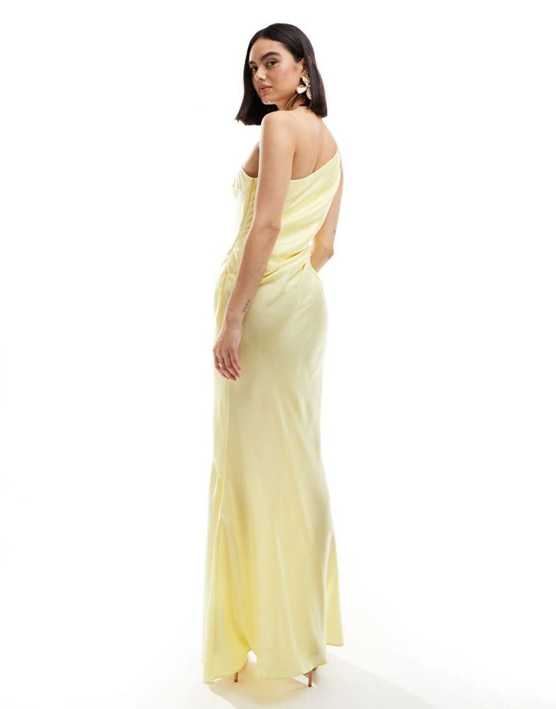 ASOS ASOS DESIGN satin one shoulder maxi dress with thigh split in lemon 4