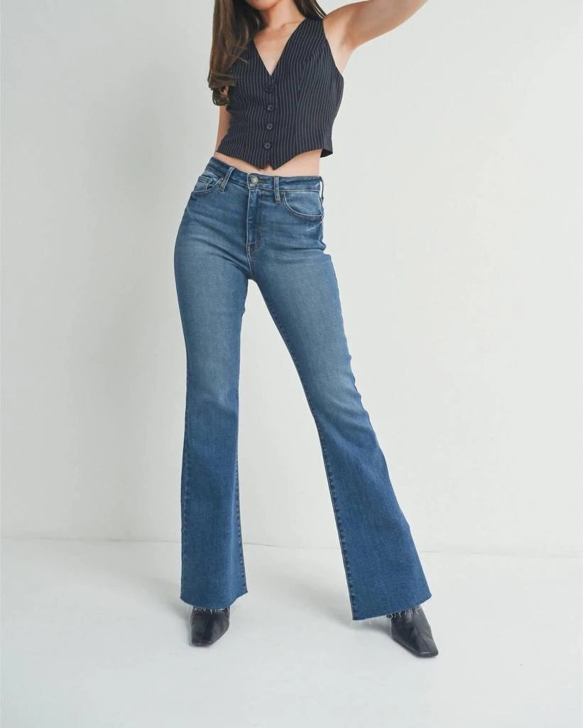 JUST BLACK DENIM Mid Rise Straight Bootcut Jean In Dark Wash 1
