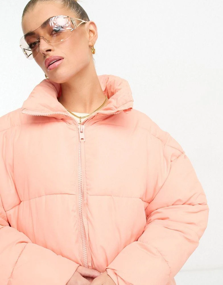 Don't Think Twice DTT Sarah longline puffer jacket in pink 4
