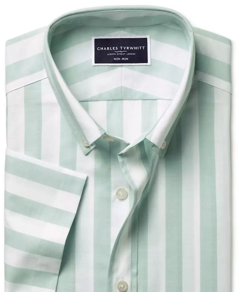Charles Tyrwhitt Men's Slim Fit Short Sleeve Wrinkle-Resistant Striped Button-Down Shirt 4