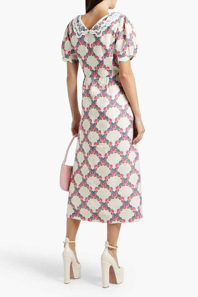 Saloni Blanca embroidered printed linen midi dress 3