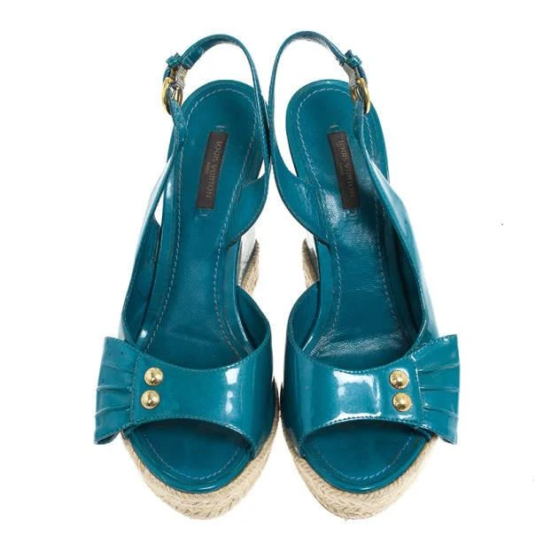 Louis Vuitton Louis Vuitton Blue Patent Espadrilles Slingback Wedges Size 37.5 4