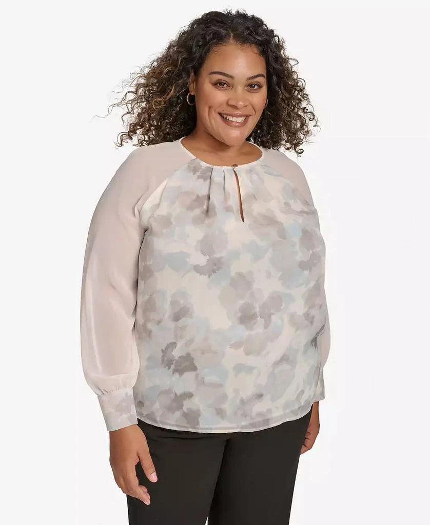 Calvin Klein Plus Size Printed Long-Sleeve Blouse 1