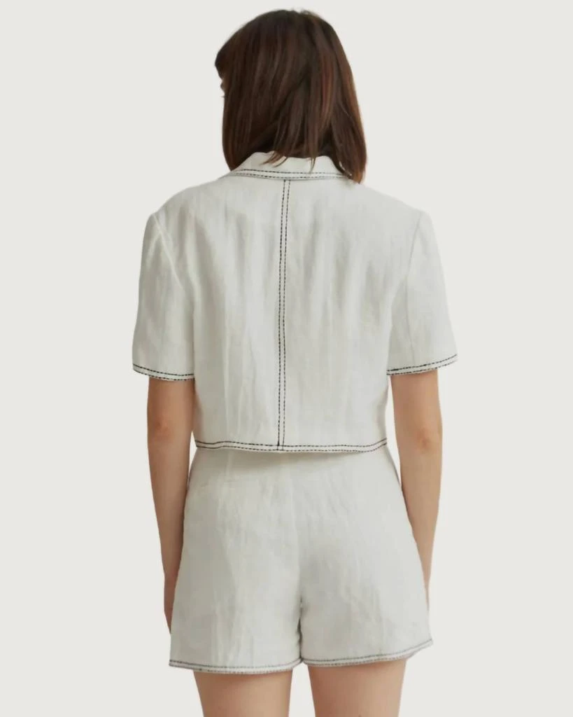 CRESCENT Jessie Contrast Stitch Blazer Top In White 3