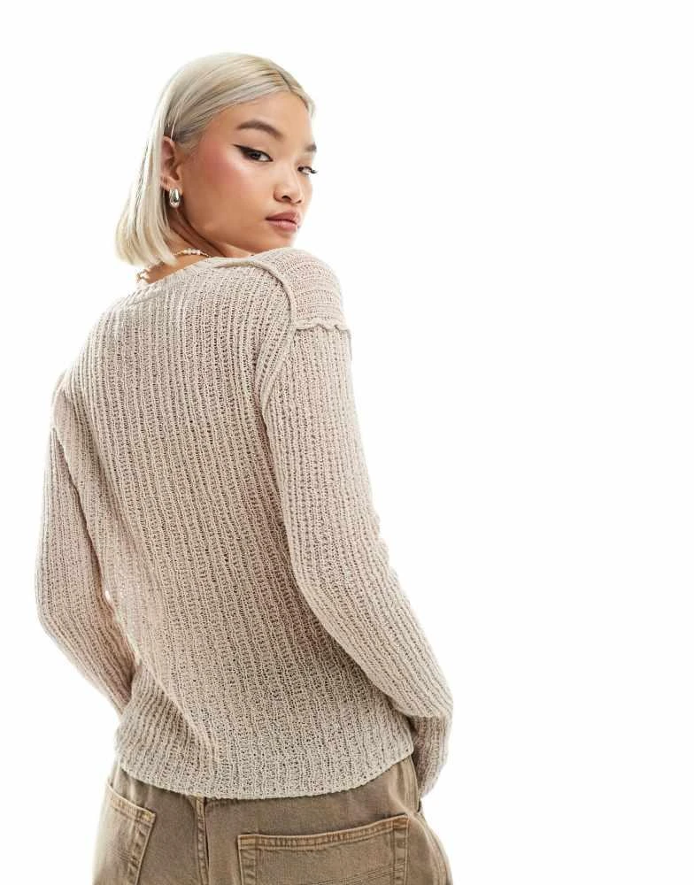Weekday Weekday slim fit lightweight rib jumper in beige exclusive to ASOS 4