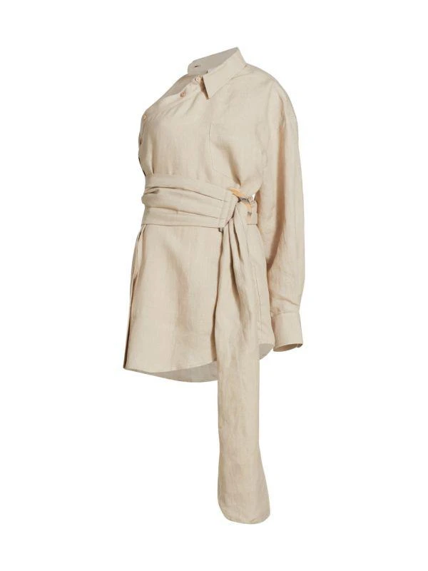 Piece of White Blake One Shoulder Linen Mini Shirtdress 5