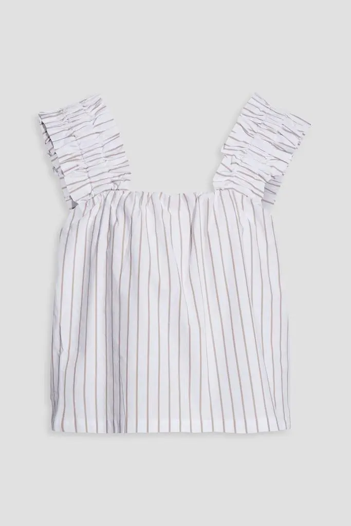 FRAME Cropped ruffle-trimmed striped organic cotton-poplin top