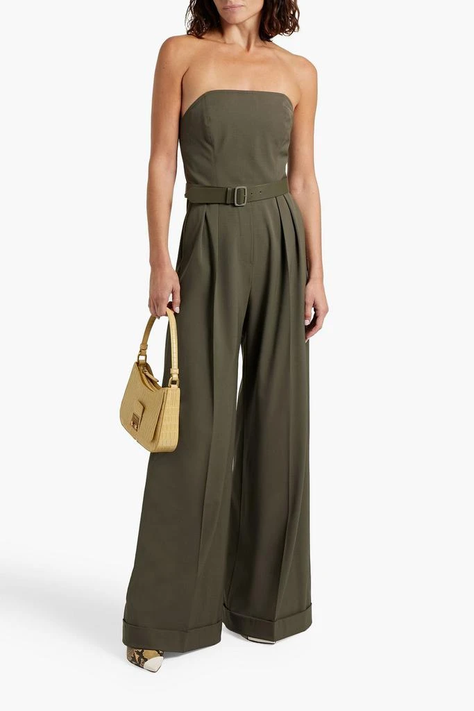 Max Mara Strapless pleated wool-blend twill wide-leg jumpsuit 4